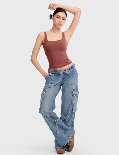 PUMIEY Women's Square Neck Tank Tops Sleeveless Double Lined Basic Going Out Top, Marsala Small - Image 5