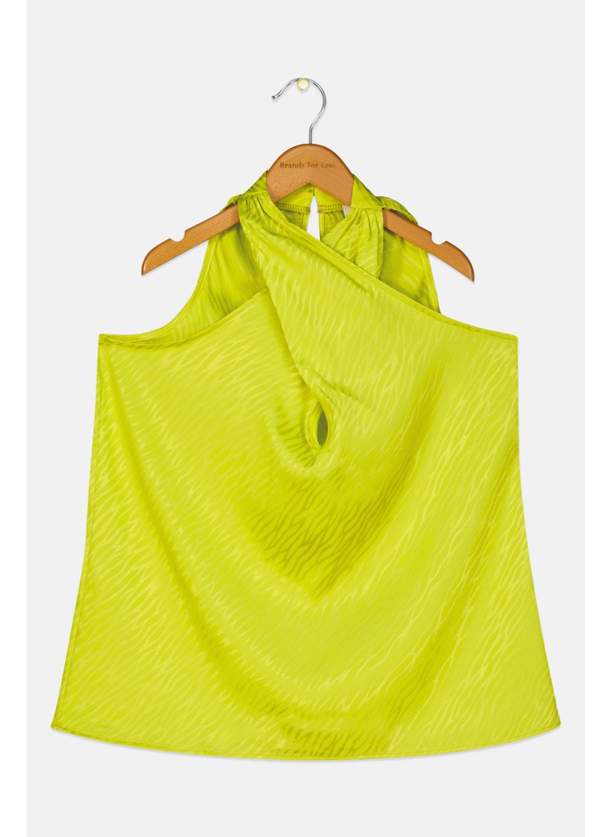 RIVER ISLAND قمة تانك مزخرفة مع حمالات عنق للأطفال البنات، لون أخضر ليموني  - Image 1