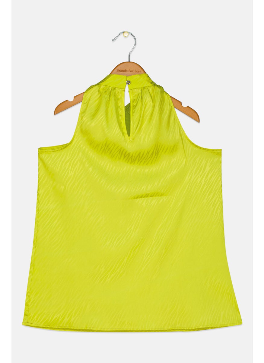RIVER ISLAND قمة تانك مزخرفة مع حمالات عنق للأطفال البنات، لون أخضر ليموني  - Image 2