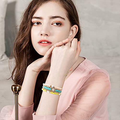 GOOJIDS Surfer Heishi Clay Bead Bracelets for Women Bohemian Stackable Gold Plated Beaded Stretch Bracelets Elastic Layering Friendship Bracelets Set Boho Jewelry - Image 4