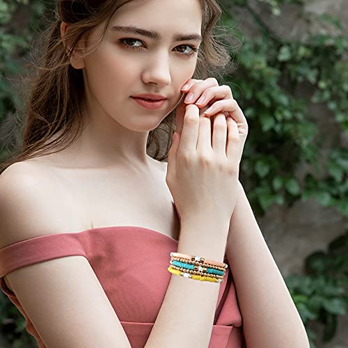 GOOJIDS Surfer Heishi Clay Bead Bracelets for Women Bohemian Stackable Gold Plated Beaded Stretch Bracelets Elastic Layering Friendship Bracelets Set Boho Jewelry - Image 5