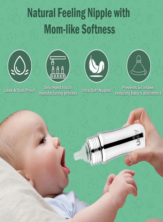 Unify Stainless Steel Baby Feeding Bottle (250 ML) | Flow Nipple Bottles |Sus 304 Grade Milk Drinking Bottle | BPA Free, Anti-Colic, Plastic-Free| Ideal for Newborns (Infant) & Toddlers (Pack of 1) - Image 2