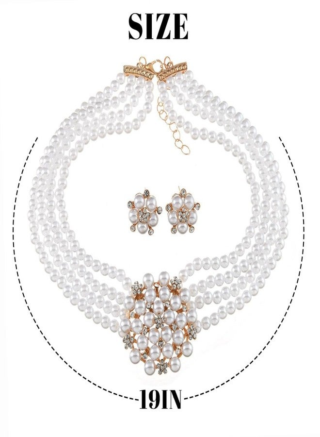 Gangel Layered Necklace Choker Pearl Necklace Earring Set Faux Pearls Choker Vintage Flower Earrings 1920s Accessories Necklaces for Women - Image 5