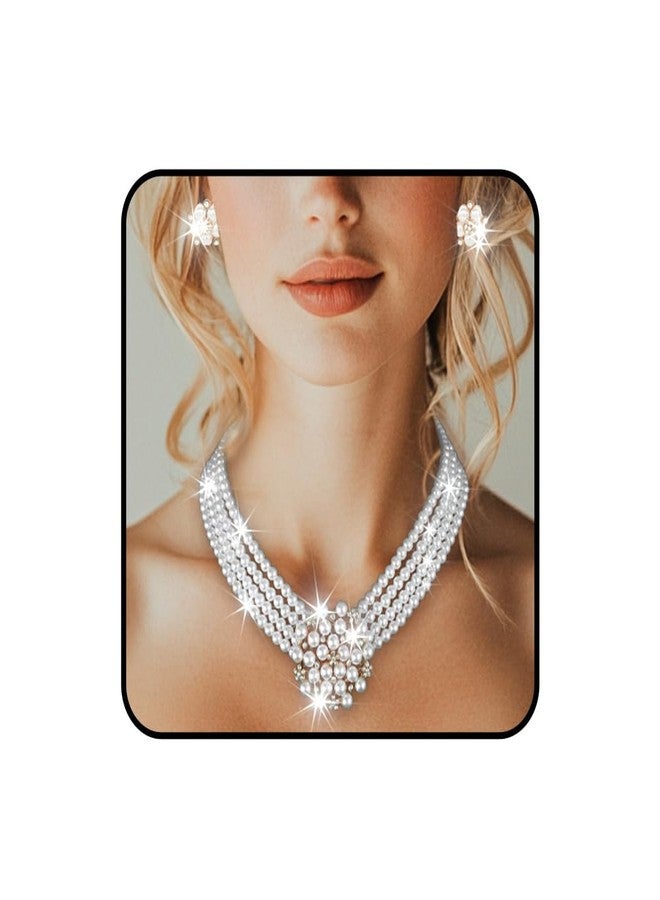 Gangel Layered Necklace Choker Pearl Necklace Earring Set Faux Pearls Choker Vintage Flower Earrings 1920s Accessories Necklaces for Women - Image 1