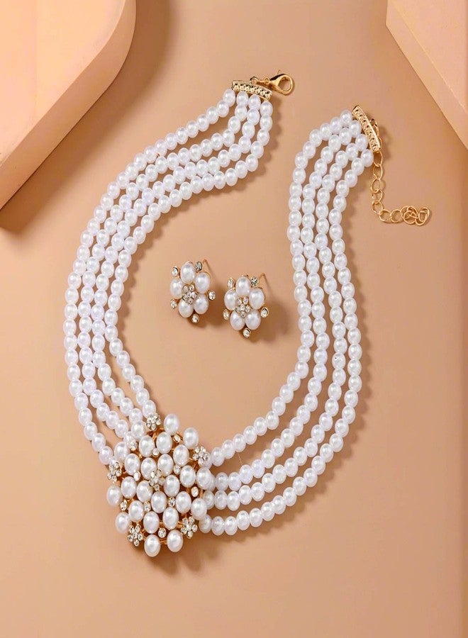 Gangel Layered Necklace Choker Pearl Necklace Earring Set Faux Pearls Choker Vintage Flower Earrings 1920s Accessories Necklaces for Women - Image 3
