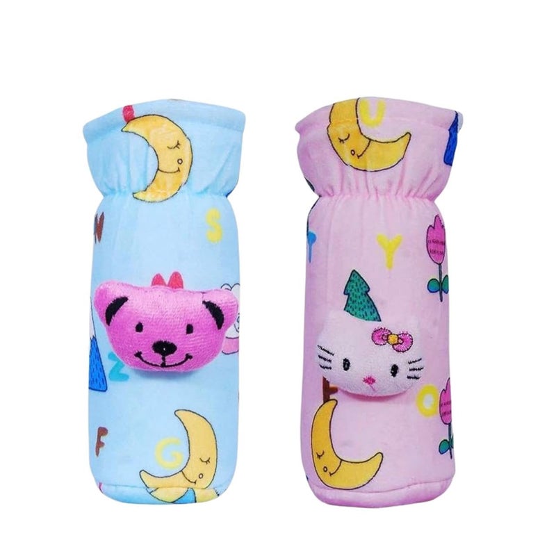 KIDS BASIC Soft & Durable Baby Feeding Bottle Cover with Easy to Hold Strap, Insulated Baby Milk Bottle Sleeve, Ideal for Travel & Daily Use, Sky Blue & Baby Pink, Pack of 2 - Image 1