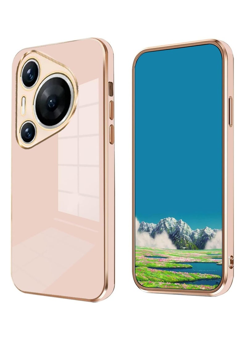 Compatible with Huawei Pura 80 Pro/Pura 80 Pro+ cover, smooth veneer gold plated chrome, pink Thin and smooth shock-proof full protection Huawei Pura 80 Pro/Pura 80 Pro+ case -pink - Image 1