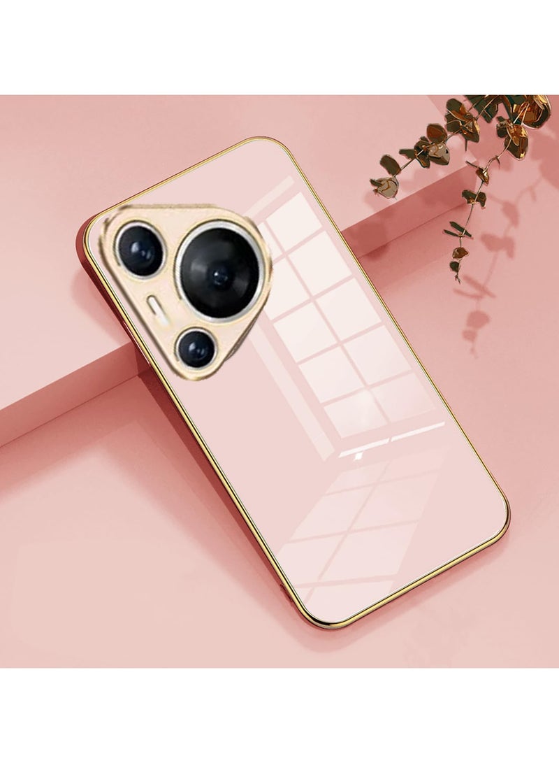 Compatible with Huawei Pura 80 Pro/Pura 80 Pro+ cover, smooth veneer gold plated chrome, pink Thin and smooth shock-proof full protection Huawei Pura 80 Pro/Pura 80 Pro+ case -pink - Image 2