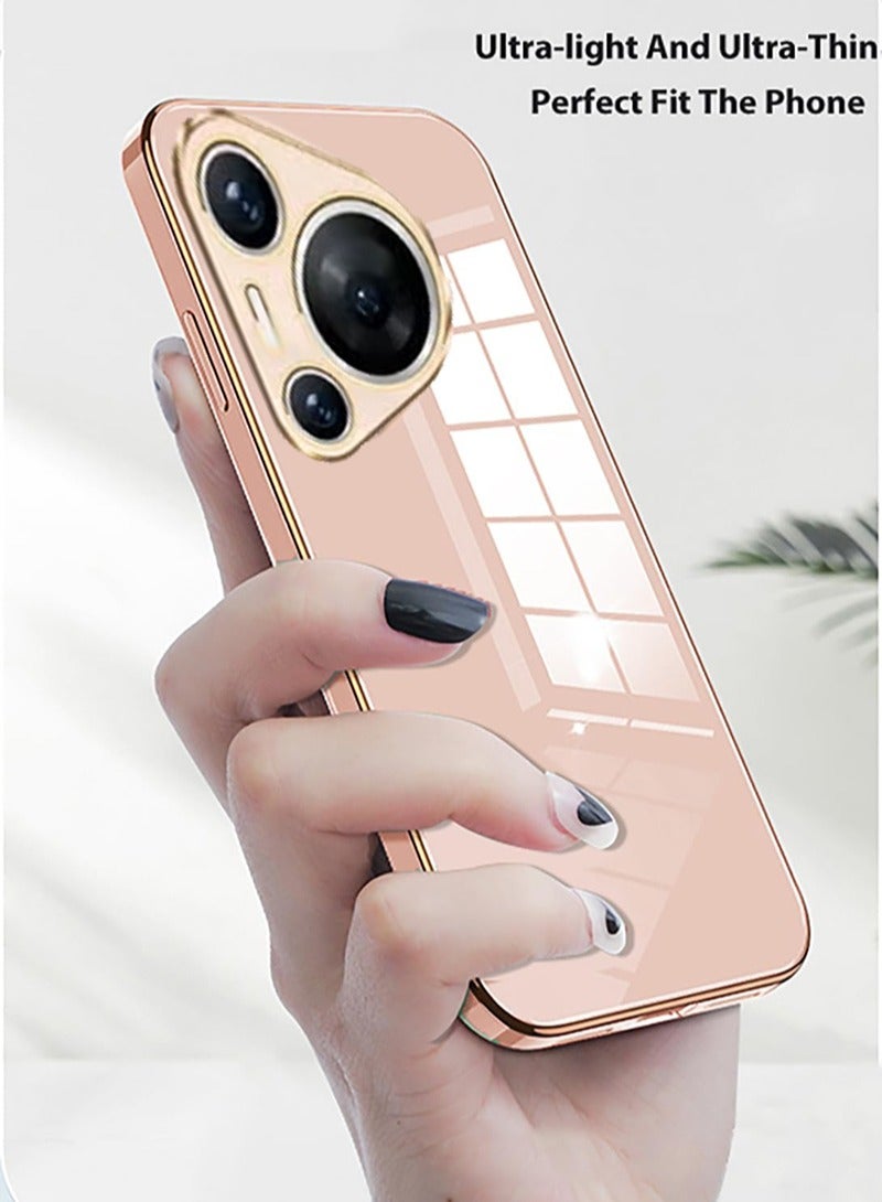 Compatible with Huawei Pura 80 Pro/Pura 80 Pro+ cover, smooth veneer gold plated chrome, pink Thin and smooth shock-proof full protection Huawei Pura 80 Pro/Pura 80 Pro+ case -pink - Image 3