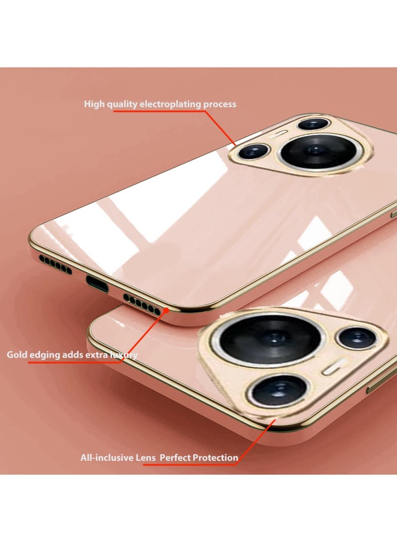 Compatible with Huawei Pura 80 Pro/Pura 80 Pro+ cover, smooth veneer gold plated chrome, pink Thin and smooth shock-proof full protection Huawei Pura 80 Pro/Pura 80 Pro+ case -pink - Image 4
