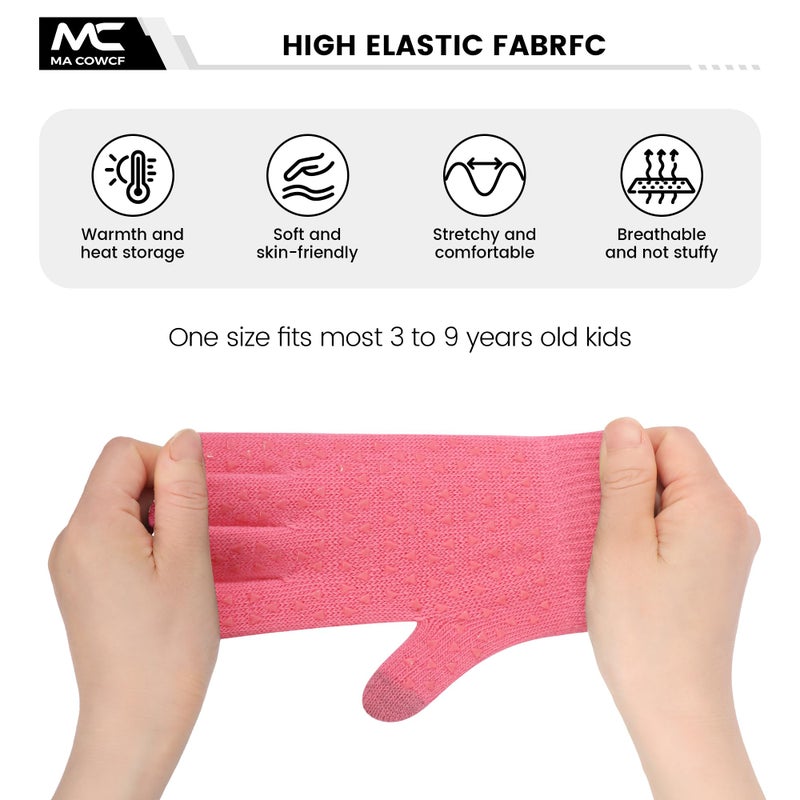 MA COWCF 3 Pairs Kids Winter Gloves - Touchscreen Linner with Grip Warm Stretchy Knit Mittens 2-8 Years Boys and Girls (PINK, One Size) - Image 5