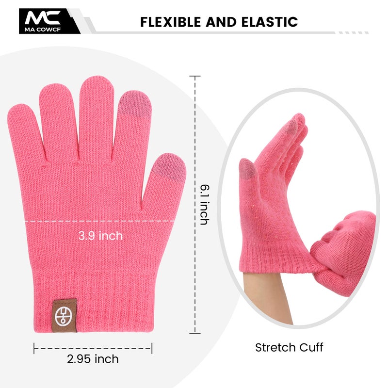 MA COWCF 3 Pairs Kids Winter Gloves - Touchscreen Linner with Grip Warm Stretchy Knit Mittens 2-8 Years Boys and Girls (PINK, One Size) - Image 3