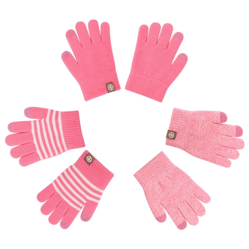 MA COWCF 3 Pairs Kids Winter Gloves - Touchscreen Linner with Grip Warm Stretchy Knit Mittens 2-8 Years Boys and Girls (PINK, One Size) - Image 1