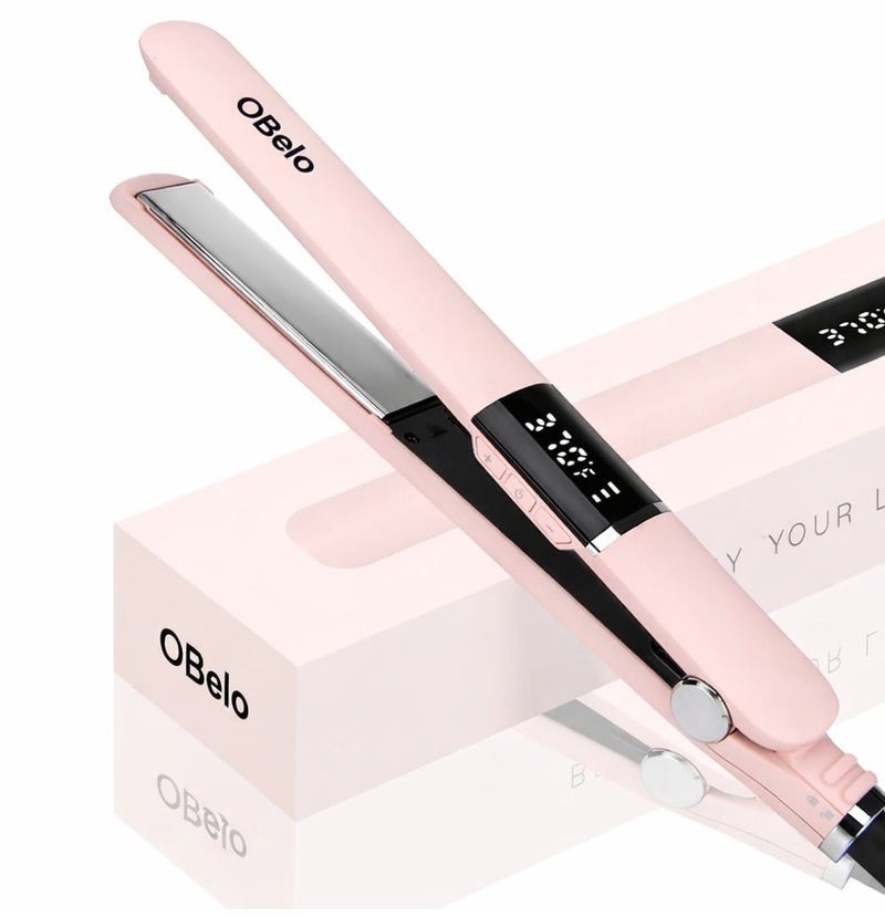 OBelo Ceramic Hair Straightener with Titanium Plates, Adjustable Temperature (300-450°F), 1-Inch Plate for All Hair Styles, 2-in-1 Hair Straightener & Curler (Pink) - Image 1
