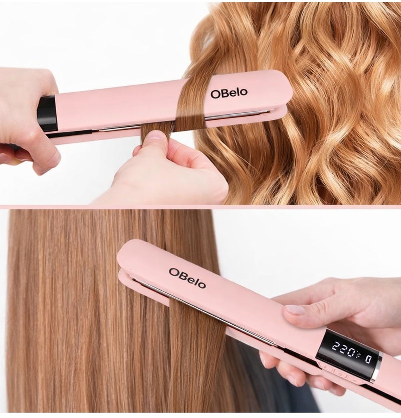 OBelo Ceramic Hair Straightener with Titanium Plates, Adjustable Temperature (300-450°F), 1-Inch Plate for All Hair Styles, 2-in-1 Hair Straightener & Curler (Pink) - Image 4