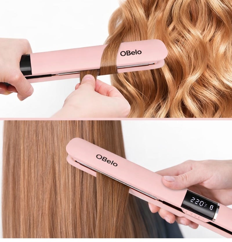 OBelo Ceramic Hair Straightener with Titanium Plates, Adjustable Temperature (300-450°F), 1-Inch Plate for All Hair Styles, 2-in-1 Hair Straightener & Curler (Pink) - Image 3