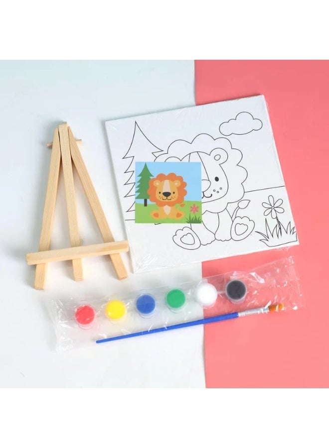 مجموعة رسم قماش للأطفال مع حامل رسم صغير، ألوان وفرشاة - Image 1