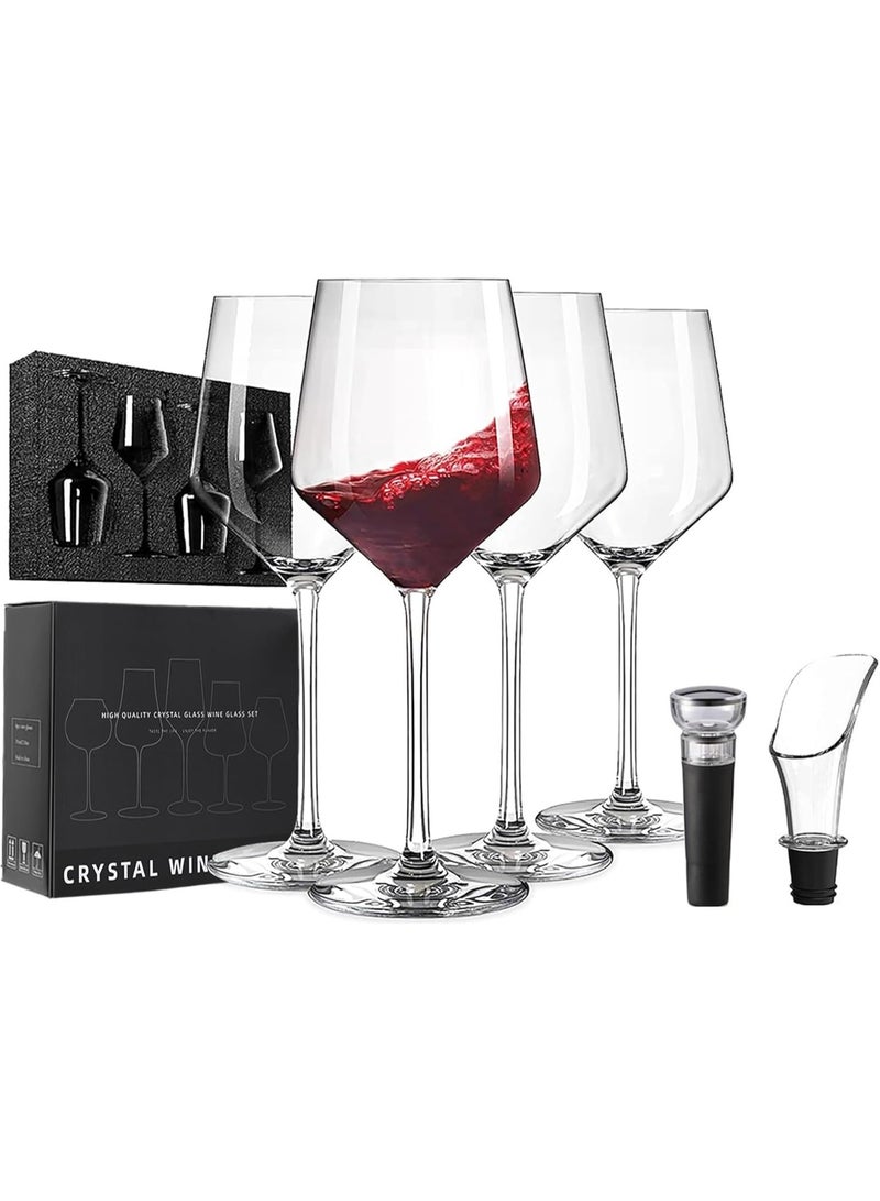 YOUWE7 Wine Glass 4-Piece Set, Large Crystal Wine Glass with Pourer Fresh Stopper, Durable Modern Exquisite Stem Glass, Suitable for Christmas, Transparent Fashion Exquisite Wine Glass - Image 1