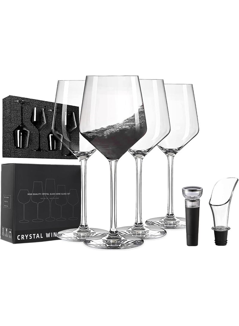 YOUWE7 juice  Glass 4-Piece Set, Large Crystal  Glass with Pourer Fresh Stopper, Durable Modern Exquisite Stem Glass, Suitable for Christmas, Transparent Fashion Exquisite  Glass - Image 1