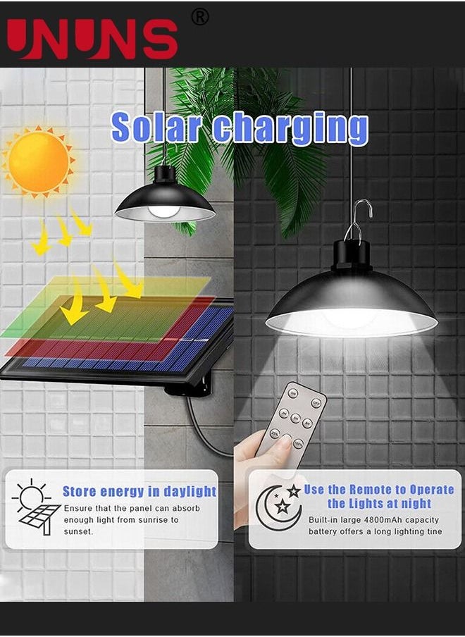 UNUNS - Solar Pendant Lights,Motion Sensor Dual Head Solar Pendant Light With Remote Control,Waterproof Shed Lights Indoor Outdoor Use,Solar Indoor Lights For Barn,Patio,Coop,Garage - Image 1