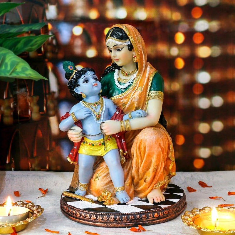 alikiki Hindu God Krishna and Yashoda - 7.9" High Polystone Indian Murti Lord Damodara Baby Krishna Idol Statue with Maa Yashoda Diwali Gifts Pooja Item Office Home Temple Mandir Altar Puja Decor - Image 4