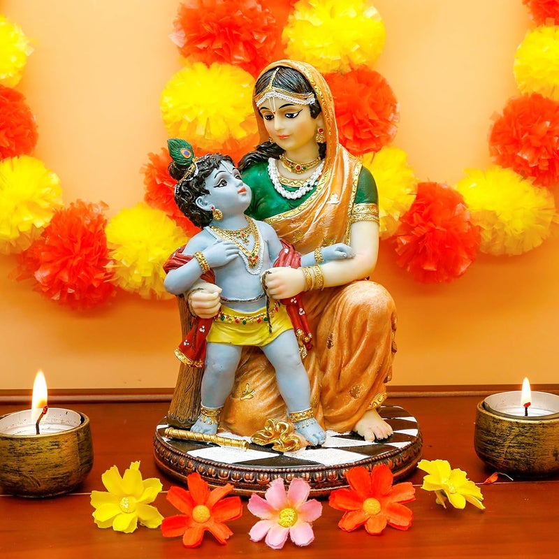 alikiki Hindu God Krishna and Yashoda - 7.9" High Polystone Indian Murti Lord Damodara Baby Krishna Idol Statue with Maa Yashoda Diwali Gifts Pooja Item Office Home Temple Mandir Altar Puja Decor - Image 3