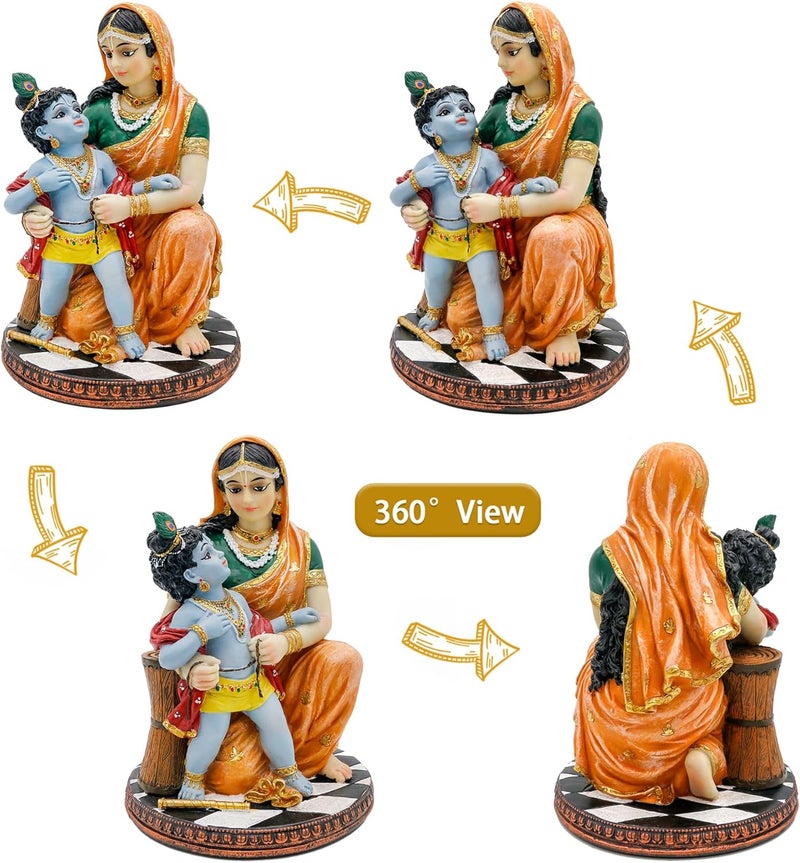 alikiki Hindu God Krishna and Yashoda - 7.9" High Polystone Indian Murti Lord Damodara Baby Krishna Idol Statue with Maa Yashoda Diwali Gifts Pooja Item Office Home Temple Mandir Altar Puja Decor - Image 2