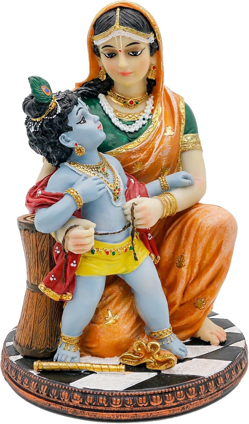 alikiki Hindu God Krishna and Yashoda - 7.9" High Polystone Indian Murti Lord Damodara Baby Krishna Idol Statue with Maa Yashoda Diwali Gifts Pooja Item Office Home Temple Mandir Altar Puja Decor - Image 1