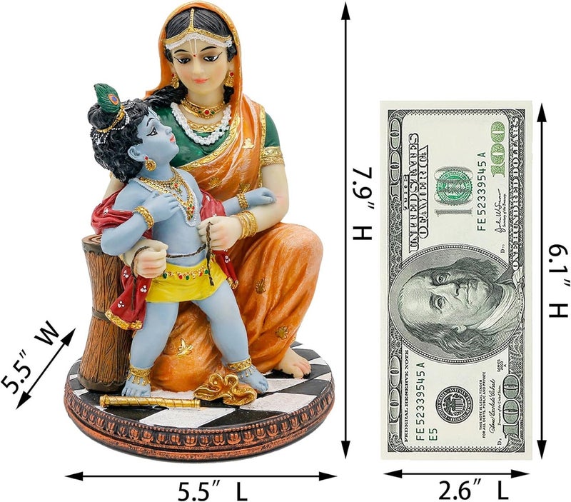 alikiki Hindu God Krishna and Yashoda - 7.9" High Polystone Indian Murti Lord Damodara Baby Krishna Idol Statue with Maa Yashoda Diwali Gifts Pooja Item Office Home Temple Mandir Altar Puja Decor - Image 5