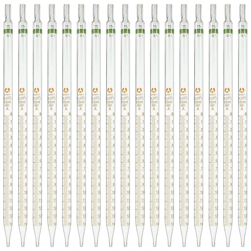 20pcs 15ml Graduated Glass Droppers Straight-tip Measurement Pipettes Laboratory Scale Dropper Tool for Fluid Handling and Scientific Use Random Color - Image 1