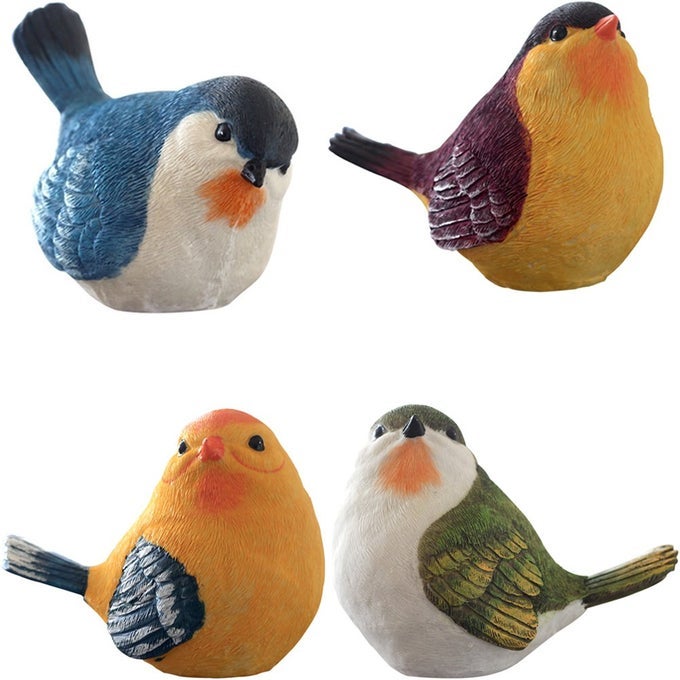 SET OF 4 DIFFERENT CREATIVE RESIN BIRD FIGURINES 4 H X 47 W DESKTOP GARDEN DECORATION