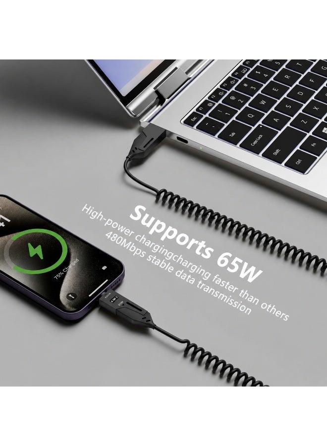 دريم كابل بيانات سريع 4 في 1، منفذ USB من النوع C، منفذ USB من النوع A، منفذ Lightning بقوة 65 واط، متوافق مع نظامي iOS وAndroid (أسود) - Image 2