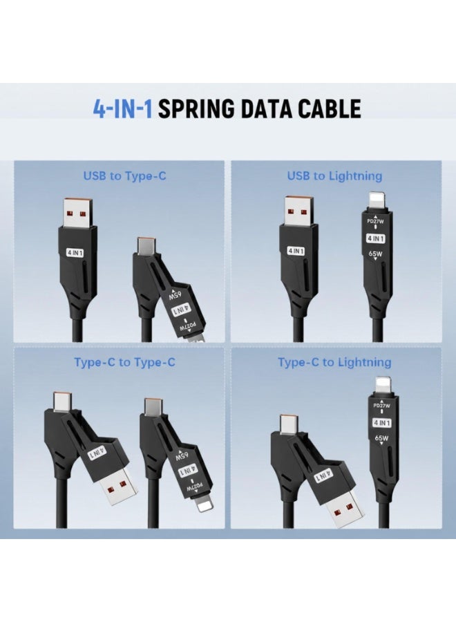 دريم كابل بيانات سريع 4 في 1، منفذ USB من النوع C، منفذ USB من النوع A، منفذ Lightning بقوة 65 واط، متوافق مع نظامي iOS وAndroid (أسود) - Image 3