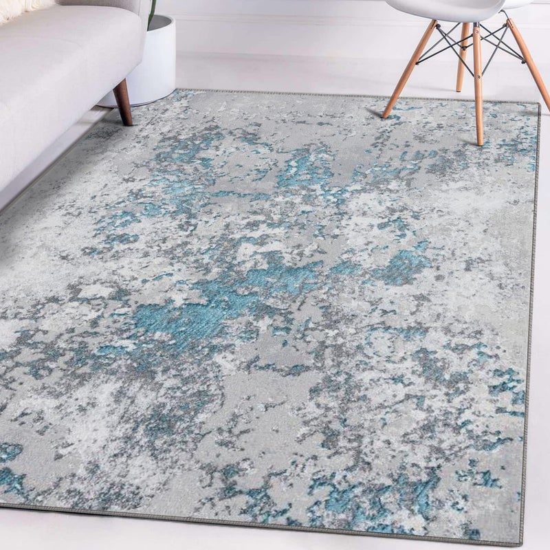 Dara-Rugs Dara Antik Abstract Pattern Turquoise 5x7 Contemporary Modern Area Rug 