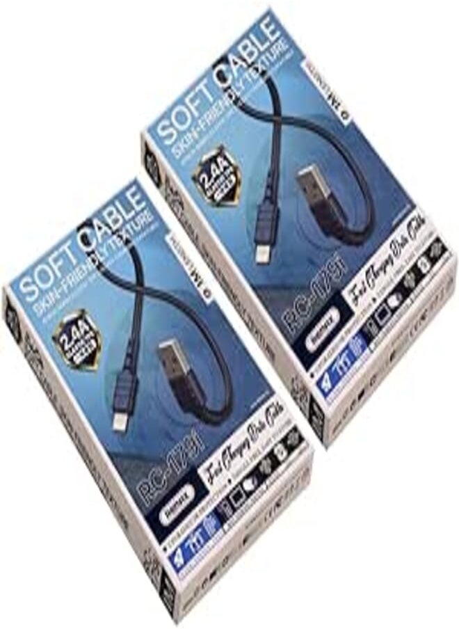 REMAX - Remax Rc-179I Fast Charge Data Cable With 2.4A High Elastic Tpe And 1 M Length Set Of 2 Pieces - Blue - Image 1
