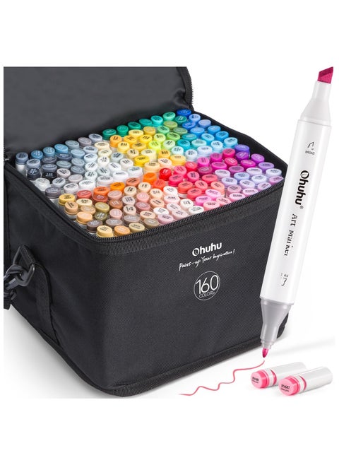 Ohuhu Markers - Double Tipped Art Marker Set for Artist Illustration -160 Colors- Chisel & Fine Dual Tips- Oahu of Ohuhu Markers - Refillable