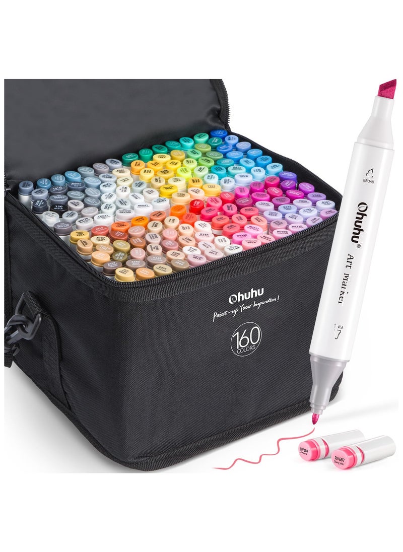 Ohuhu Markers - Double Tipped Art Marker Set for Artist Illustration -160 Colors- Chisel & Fine Dual Tips- Oahu of Ohuhu Markers - Refillable