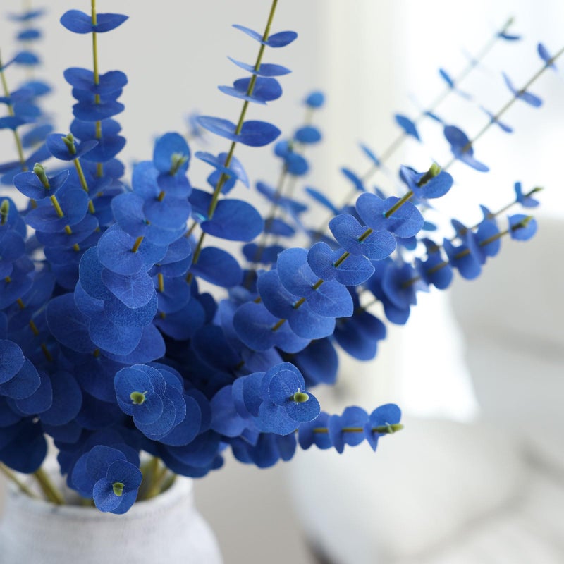 mizii 10pcs Blue Artificial Eucalyptus Stems Silk Leaves 23'' Faux Eucalyptus Plants Greenery Stems Fake Flowers Decorations for Vase Floral Bouquet Table Centerpieces Wedding Decor (Blue) - Image 4