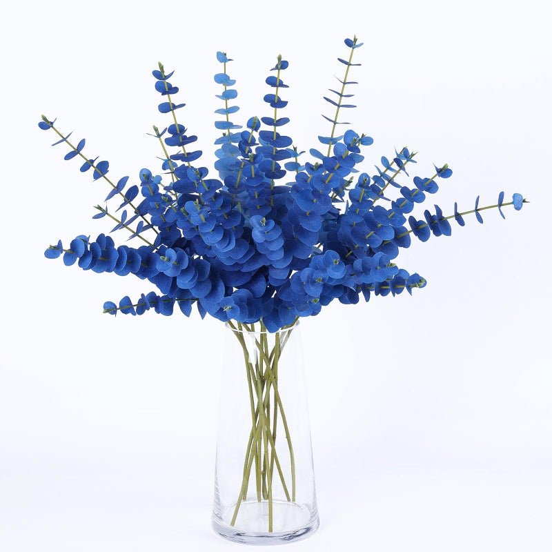 mizii 10pcs Blue Artificial Eucalyptus Stems Silk Leaves 23'' Faux Eucalyptus Plants Greenery Stems Fake Flowers Decorations for Vase Floral Bouquet Table Centerpieces Wedding Decor (Blue) - Image 1