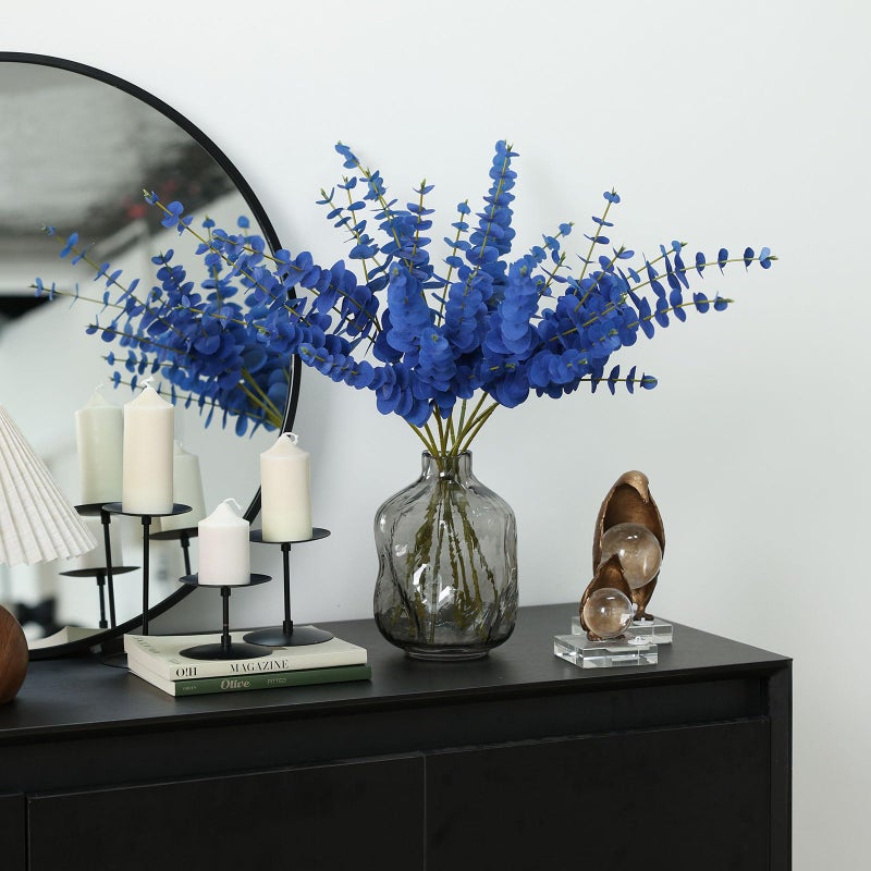 mizii 10pcs Blue Artificial Eucalyptus Stems Silk Leaves 23'' Faux Eucalyptus Plants Greenery Stems Fake Flowers Decorations for Vase Floral Bouquet Table Centerpieces Wedding Decor (Blue) - Image 5