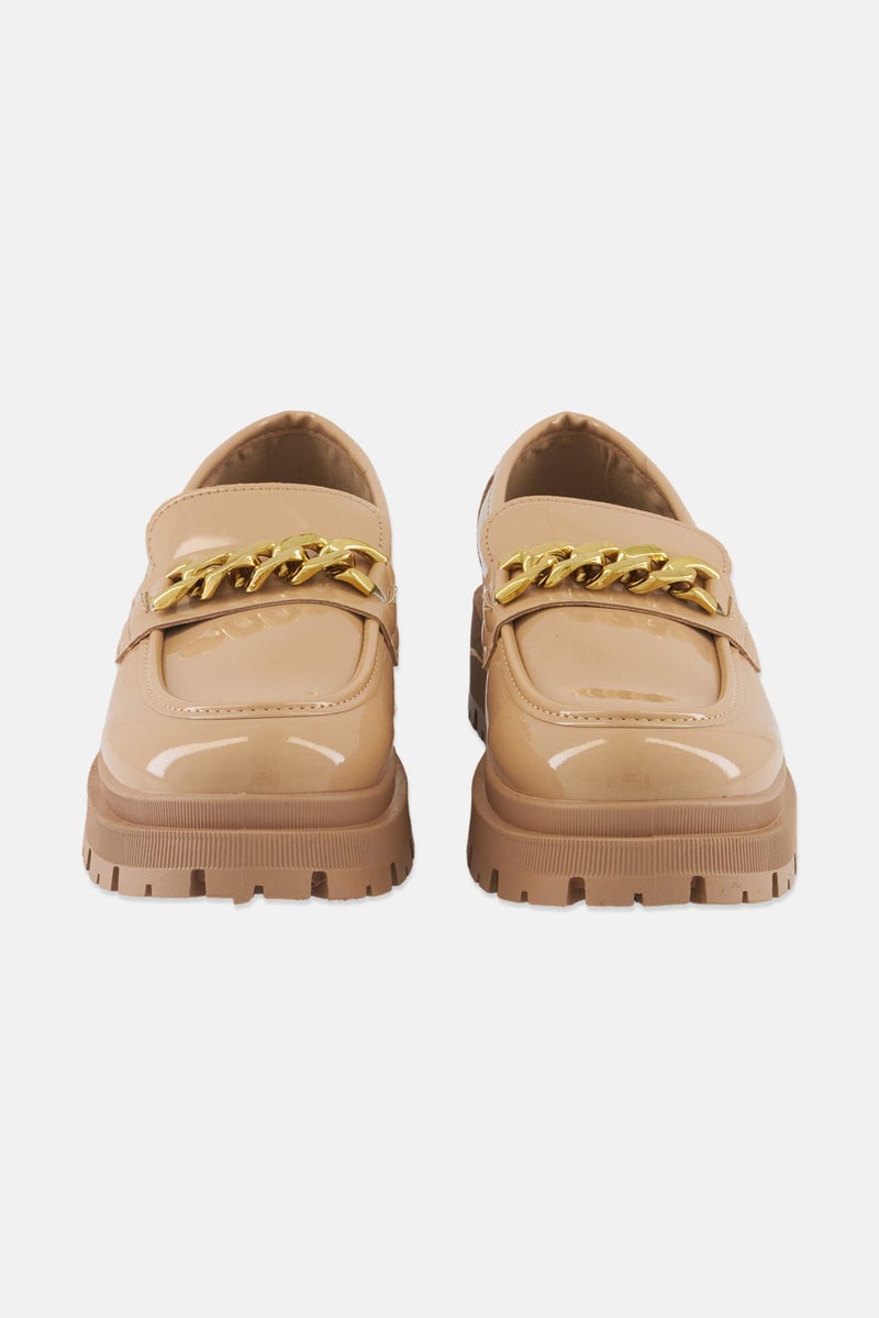 XOXO Women Chain Detail Slip On Loafers, Beige - Image 3