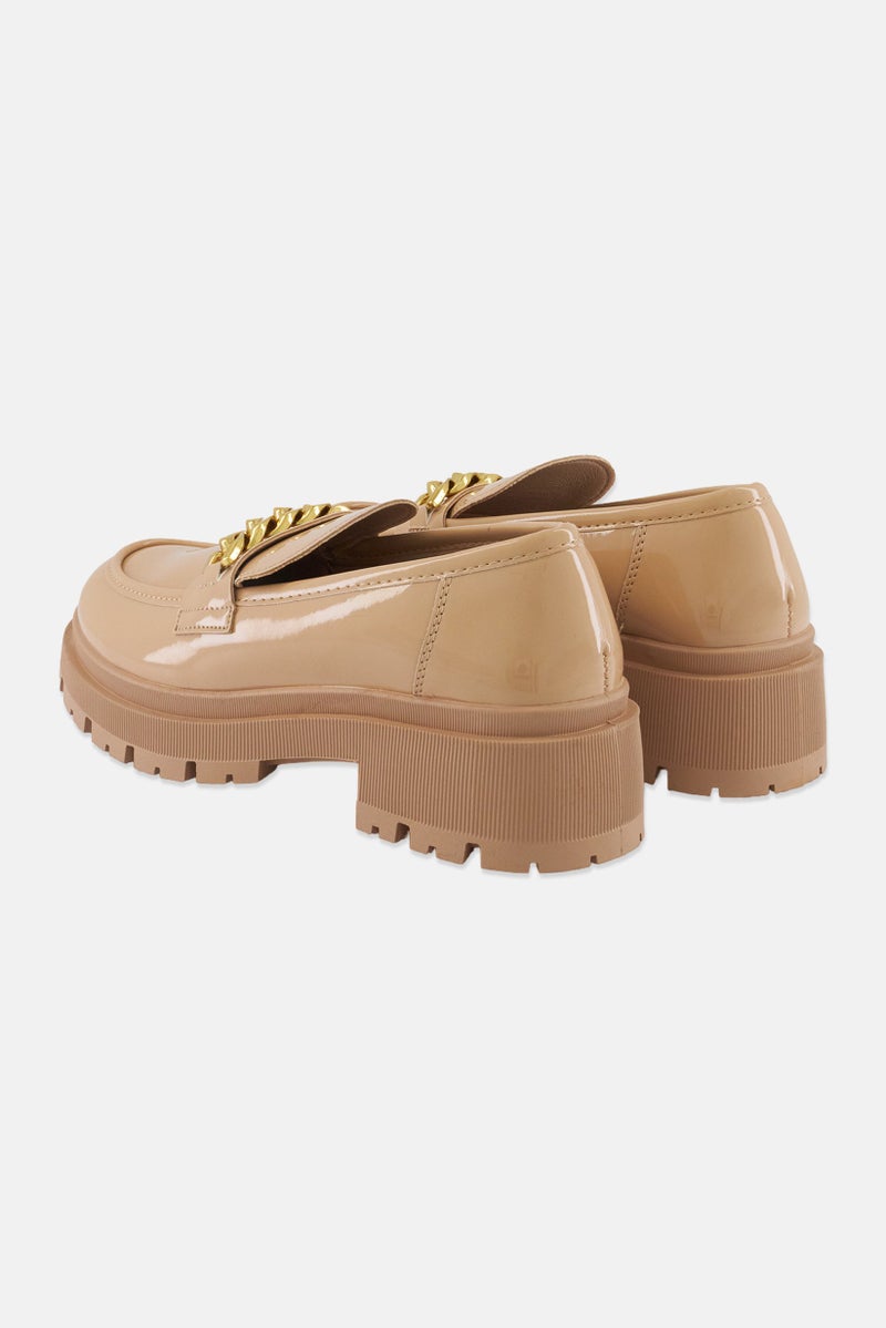 XOXO Women Chain Detail Slip On Loafers, Beige - Image 2