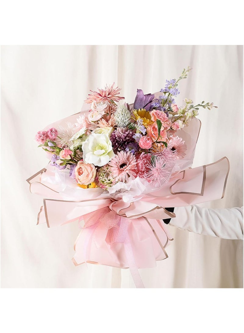 Aikanbo 20 Sheets Gold Edge Flower Wrapping Paper，Waterproof Flower Wrapping Material with Ribbon，Florist Bouquet Supplies，DIY Craft Gift Wrapping (Pink) - Image 5
