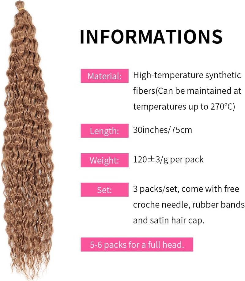 DSOAR Deep Twist Crochet Hair Hair Bundles Water Wave Synthetic Hair Extension Curly Braiding Ombre Curl Braiding Hairpiece, 30 Inch 3 Packs - Image 3