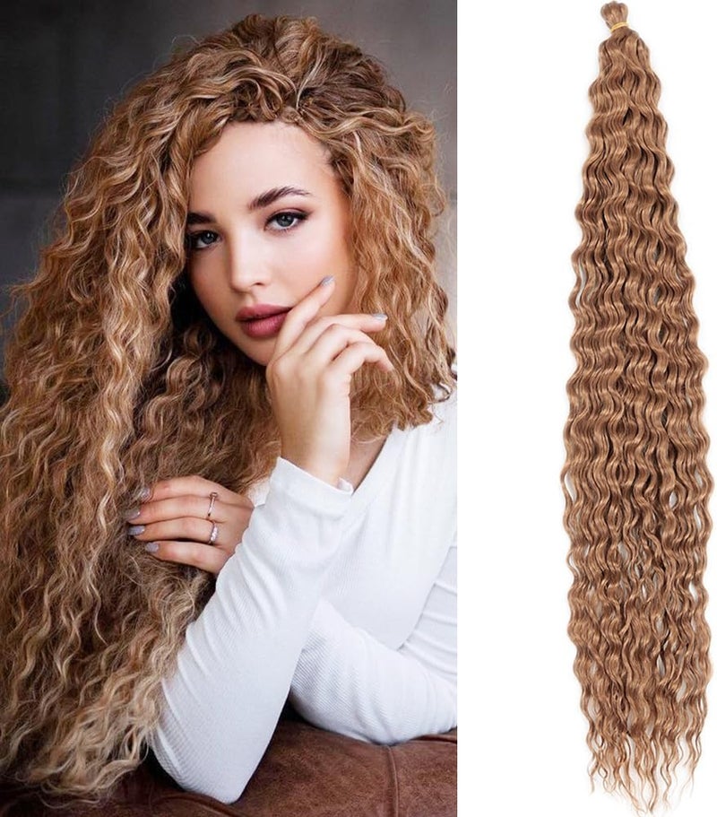 DSOAR Deep Twist Crochet Hair Hair Bundles Water Wave Synthetic Hair Extension Curly Braiding Ombre Curl Braiding Hairpiece, 30 Inch 3 Packs - Image 1