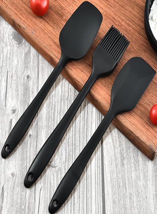 Frenchware Silicone Spatula for Kitchen (Set of 3, Black) Non Stick Small Spatula, Spoon & Brush for Cooking & Baking,Food-Grade & BPA-Free,Stainless Steel Core Heat-Resistant-40°C to 230°C (Black) - Image 1