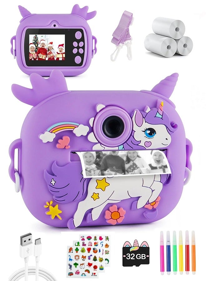 Jubilin Kids Camera Instant Print, Kids Digital Camera with 3 Rolls Print Paper, 2.4 Inch 1080P Screen with 32GB TF Card for 3-12 Girls Boys Christmas Birthday Festival Party Gift ,Purple - Image 1