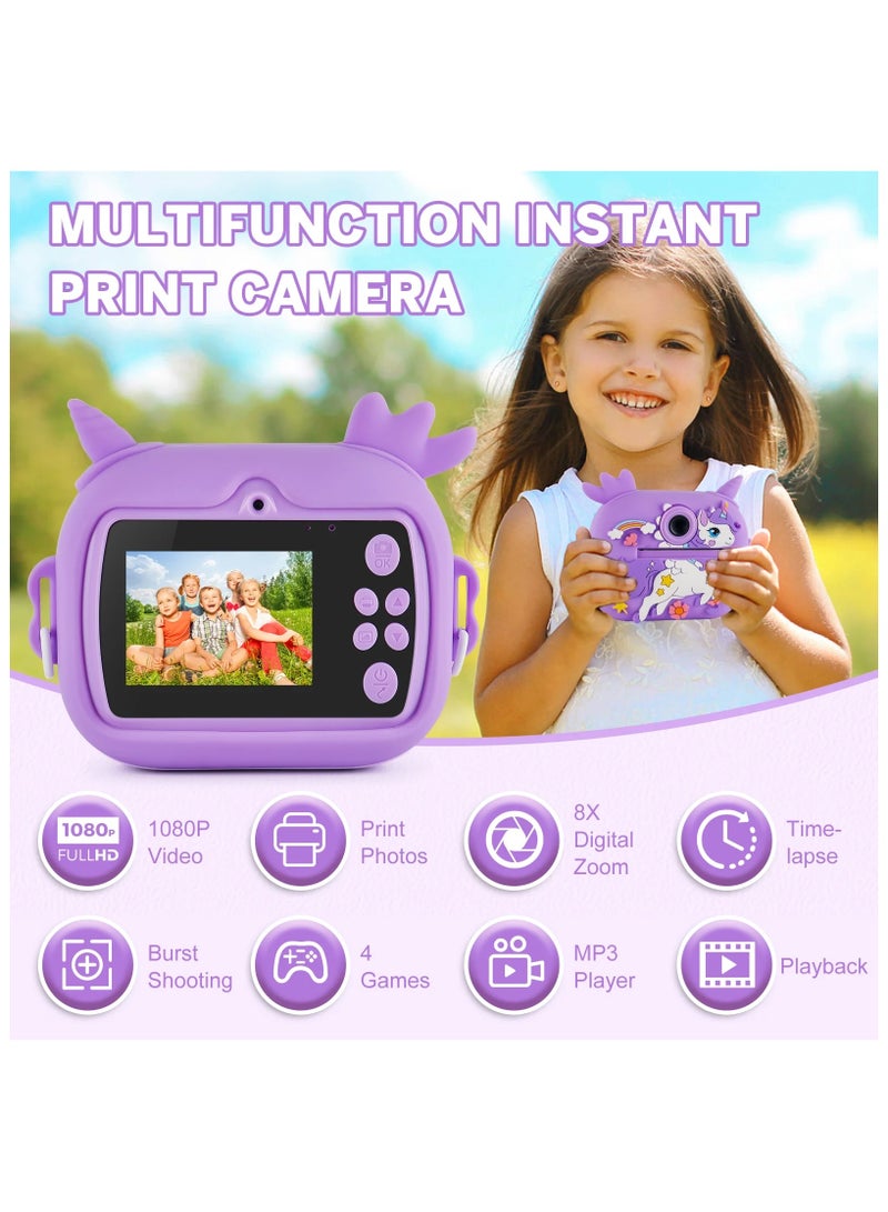 Jubilin Kids Camera Instant Print, Kids Digital Camera with 3 Rolls Print Paper, 2.4 Inch 1080P Screen with 32GB TF Card for 3-12 Girls Boys Christmas Birthday Festival Party Gift ,Purple - Image 2