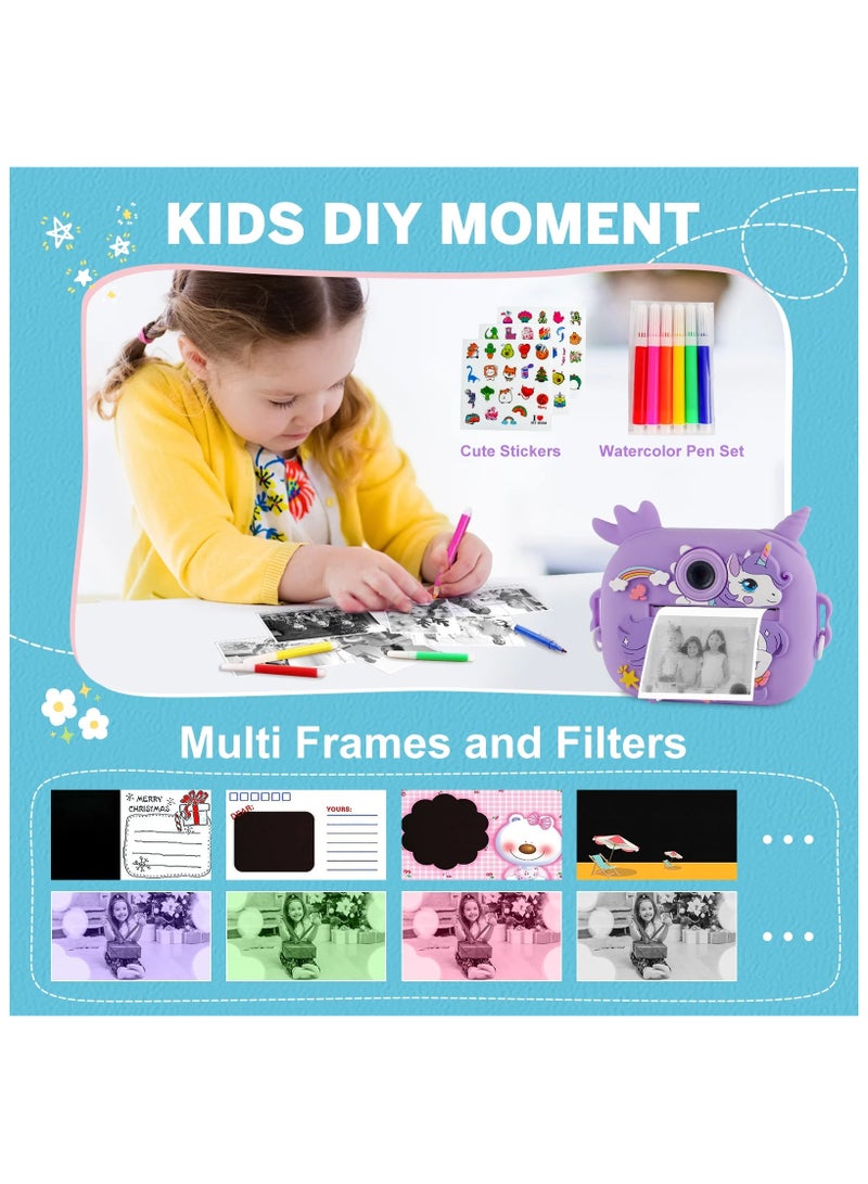 Jubilin Kids Camera Instant Print, Kids Digital Camera with 3 Rolls Print Paper, 2.4 Inch 1080P Screen with 32GB TF Card for 3-12 Girls Boys Christmas Birthday Festival Party Gift ,Purple - Image 3