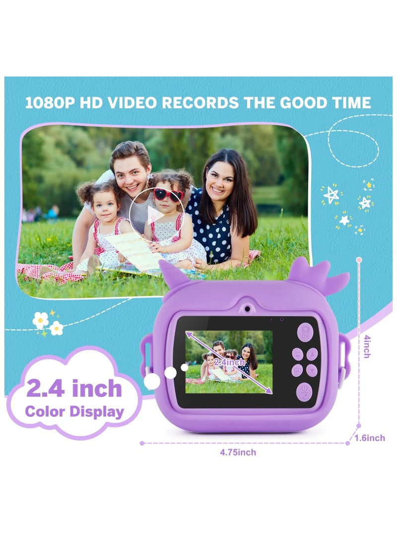 Jubilin Kids Camera Instant Print, Kids Digital Camera with 3 Rolls Print Paper, 2.4 Inch 1080P Screen with 32GB TF Card for 3-12 Girls Boys Christmas Birthday Festival Party Gift ,Purple - Image 4